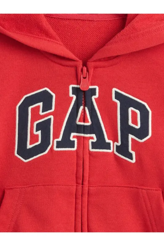 Erkek Bebek Kırmızı Gap Logo Relaxed Fermuarlı Sweatshirt-Kırmızı - 2