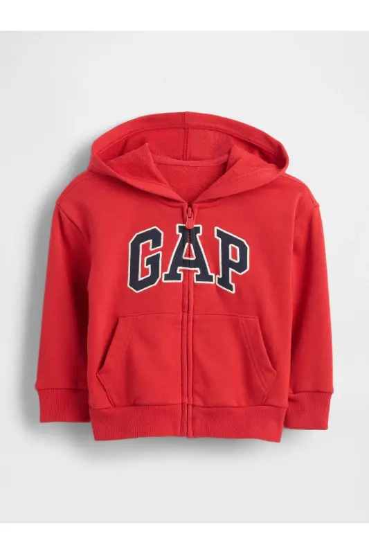 Erkek Bebek Kırmızı Gap Logo Relaxed Fermuarlı Sweatshirt-Kırmızı - 4