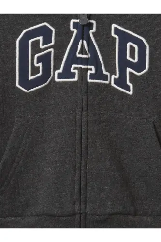 Erkek Bebek Koyu Gri Logo Relaxed Fermuarlı Sweatshirt-Koyu Gri - GAP (1)
