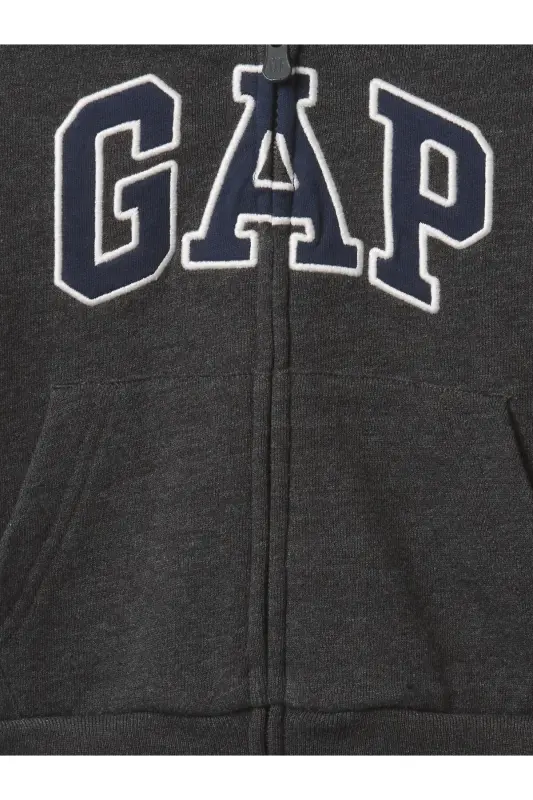 Erkek Bebek Koyu Gri Logo Relaxed Fermuarlı Sweatshirt-Koyu Gri - 2