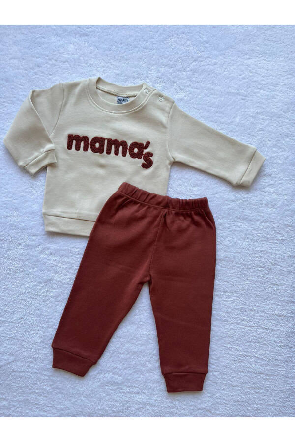 Erkek Bebek Mama's İşlemeli 2'li Sweatshirt ve Pantolon Takımı 4 - kiremit - 6
