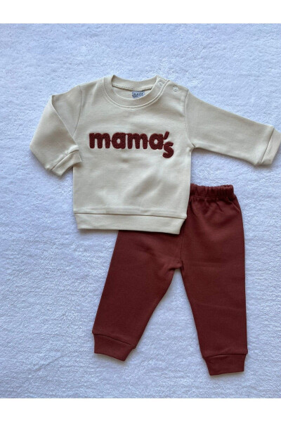 Erkek Bebek Mama's İşlemeli 2'li Sweatshirt ve Pantolon Takımı 4 - kiremit - 7