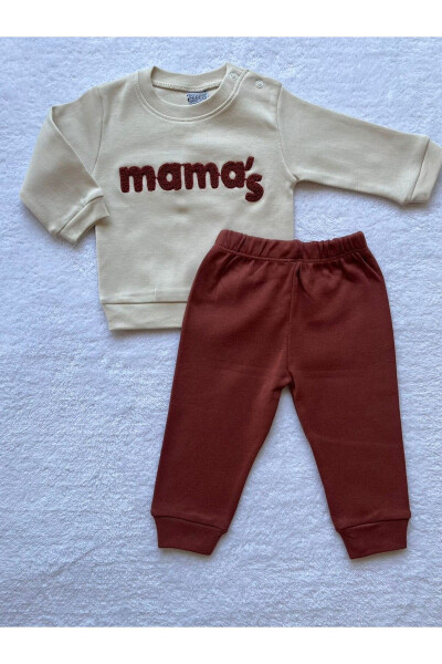 Erkek Bebek Mama's İşlemeli 2'li Sweatshirt ve Pantolon Takımı 4 - kiremit - 8