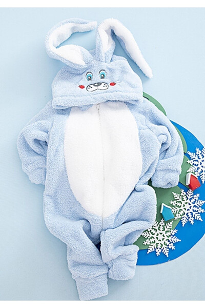 Erkek Bebek Mavi Peluşlu Welsoft Tavşan Tulum - Mavi - 3