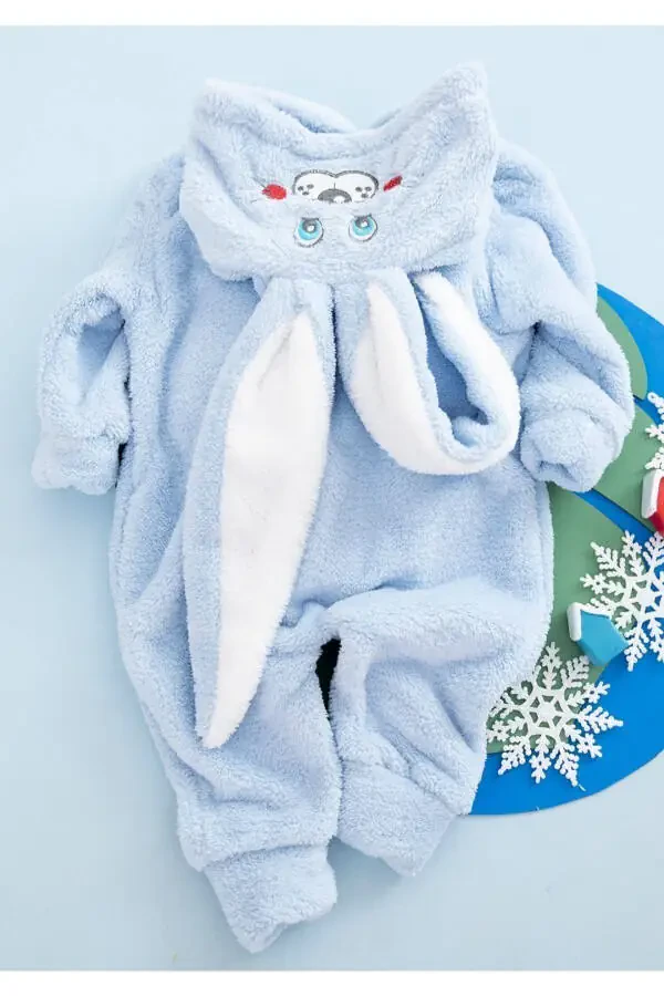 Erkek Bebek Mavi Peluşlu Welsoft Tavşan Tulum - 8