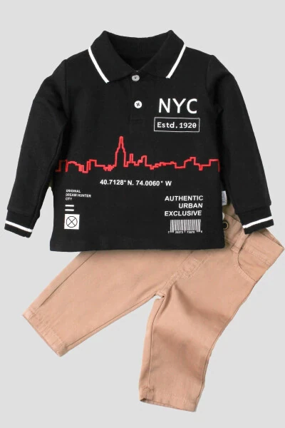 Erkek Bebek Pamuklu Polo Takım Pantolon Üst İkili Takım-Lacivert - KIDEX’S BABY