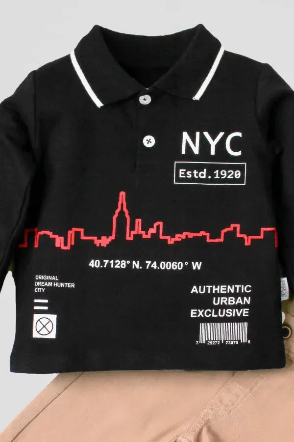 Erkek Bebek Pamuklu Polo Takım Pantolon Üst İkili Takım-Lacivert - 2