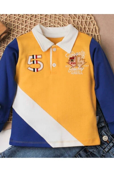 Erkek bebek pamuklu polo takım pantolon üst ikili takım düğün doğum günü nişan nikah bayram-sarı - CHICSY BABY (1)