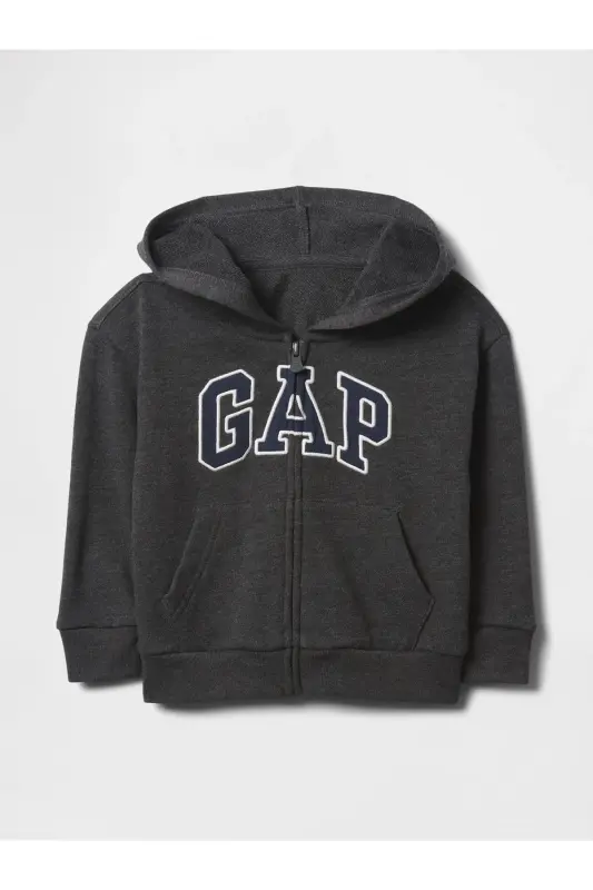 Erkek Bebek Siyah Logo Relaxed Fermuarlı Sweatshirt - Siyah-001 - GAP