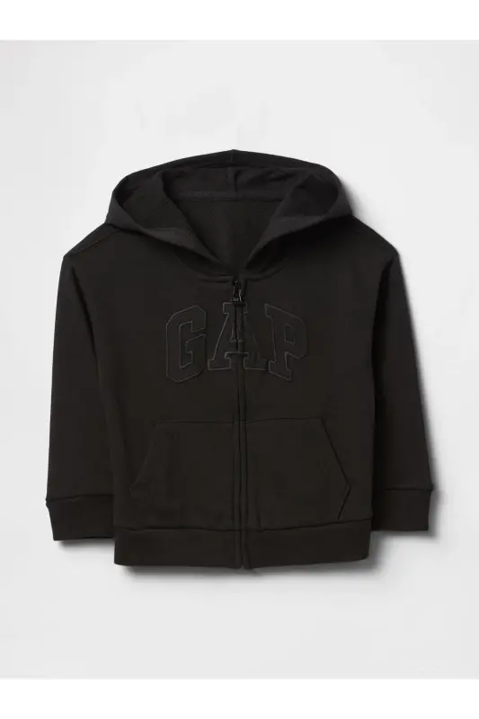 Erkek Bebek Siyah Logo Relaxed Fermuarlı Sweatshirt - Siyah-004 - GAP