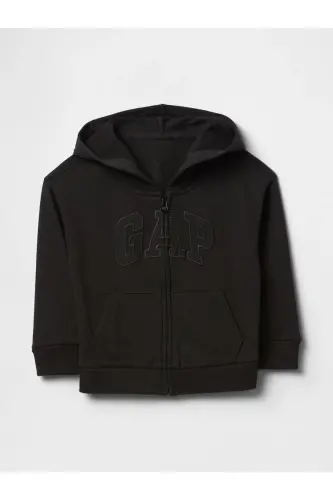 Erkek Bebek Siyah Logo Relaxed Fermuarlı Sweatshirt - Siyah-004 