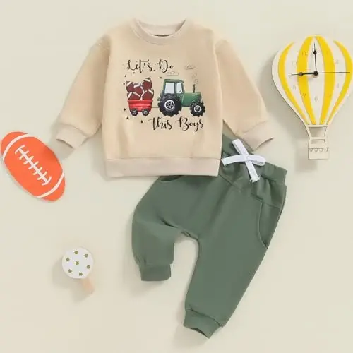 Baby Boy Fall Clothes Set Long Sleeve Letter Print Sweatshirt Pants Toddler Infant Outfits 6 12 18 24 Months 2T - 2