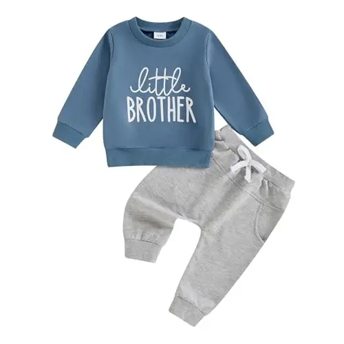 Baby Boy Fall Clothes Set Long Sleeve Letter Print Sweatshirt Pants Toddler Infant Outfits 6 12 18 24 Months 2T - 1