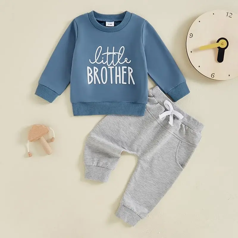 Baby Boy Fall Clothes Set Long Sleeve Letter Print Sweatshirt Pants Toddler Infant Outfits 6 12 18 24 Months 2T - 2