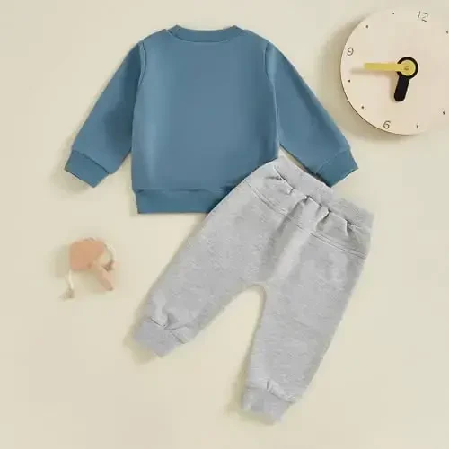 Baby Boy Fall Clothes Set Long Sleeve Letter Print Sweatshirt Pants Toddler Infant Outfits 6 12 18 24 Months 2T - 3