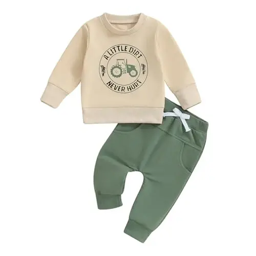Baby Boy Fall Clothes Set Long Sleeve Letter Print Sweatshirt Pants Toddler Infant Outfits 6 12 18 24 Months 2T - 1