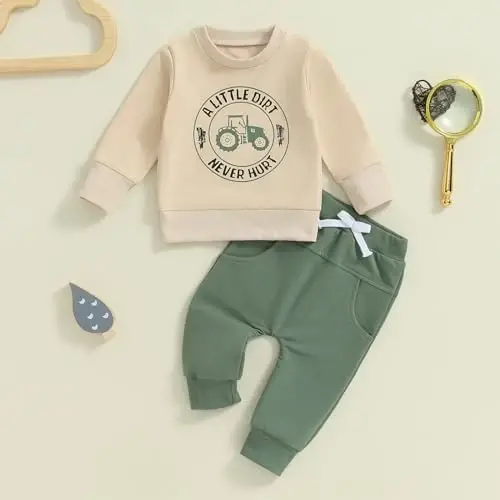 Baby Boy Fall Clothes Set Long Sleeve Letter Print Sweatshirt Pants Toddler Infant Outfits 6 12 18 24 Months 2T - BABY (1)