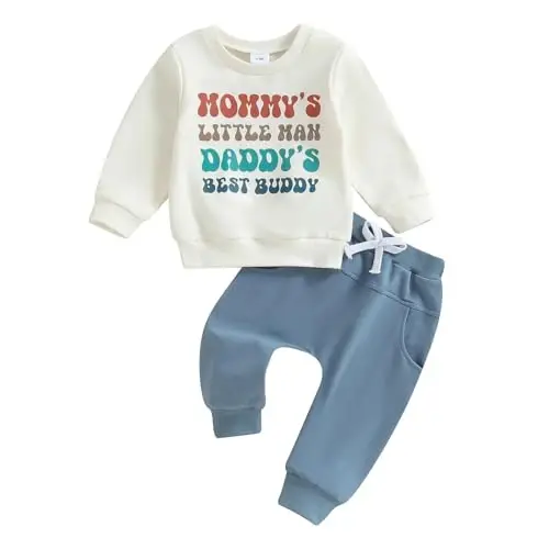 Baby Boy Fall Clothes Set Long Sleeve Letter Print Sweatshirt Pants Toddler Infant Outfits 6 12 18 24 Months 2T - BABY