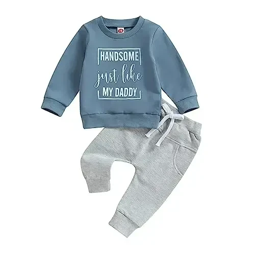 Baby Boy Fall Clothes Set Long Sleeve Letter Print Sweatshirt Pants Toddler Infant Outfits 6 12 18 24 Months 2T - BABY