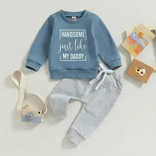 Baby Boy Fall Clothes Set Long Sleeve Letter Print Sweatshirt Pants Toddler Infant Outfits 6 12 18 24 Months 2T - BABY (1)