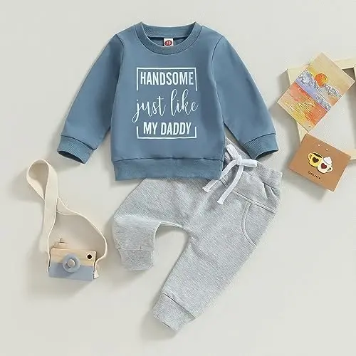 Baby Boy Fall Clothes Set Long Sleeve Letter Print Sweatshirt Pants Toddler Infant Outfits 6 12 18 24 Months 2T - 2