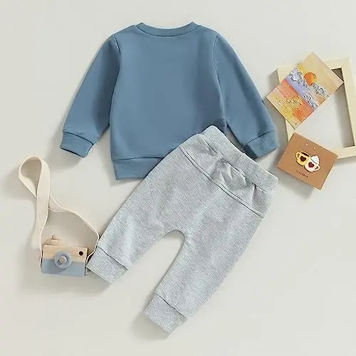 Baby Boy Fall Clothes Set Long Sleeve Letter Print Sweatshirt Pants Toddler Infant Outfits 6 12 18 24 Months 2T - 3
