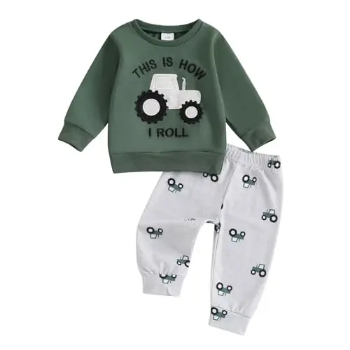 Baby Boy Fall Clothes Set Long Sleeve Letter Print Sweatshirt Pants Toddler Infant Outfits 6 12 18 24 Months 2T - 1