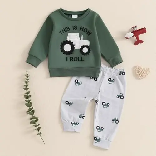 Baby Boy Fall Clothes Set Long Sleeve Letter Print Sweatshirt Pants Toddler Infant Outfits 6 12 18 24 Months 2T - 2