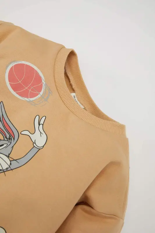 Erkek Bebek Space Jam Bisiklet Yaka İçi Yumuşak Tüylü Sweatshirt D4605A524AU - Bej-BG269 - 2