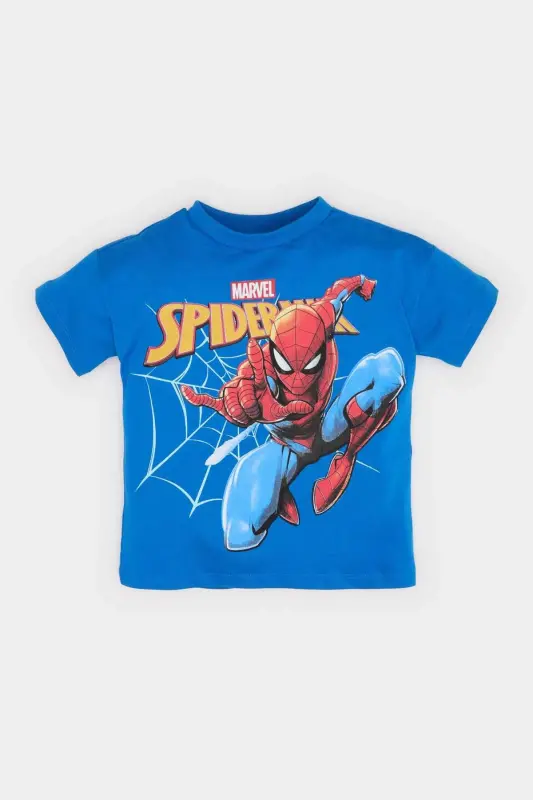 Erkek Bebek Marvel Spiderman Bisiklet Yaka Kısa Kollu Tişört E6918A525SM-Mavi - DEFACTO