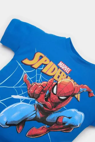 Erkek Bebek Marvel Spiderman Bisiklet Yaka Kısa Kollu Tişört E6918A525SM-Mavi - DEFACTO (1)