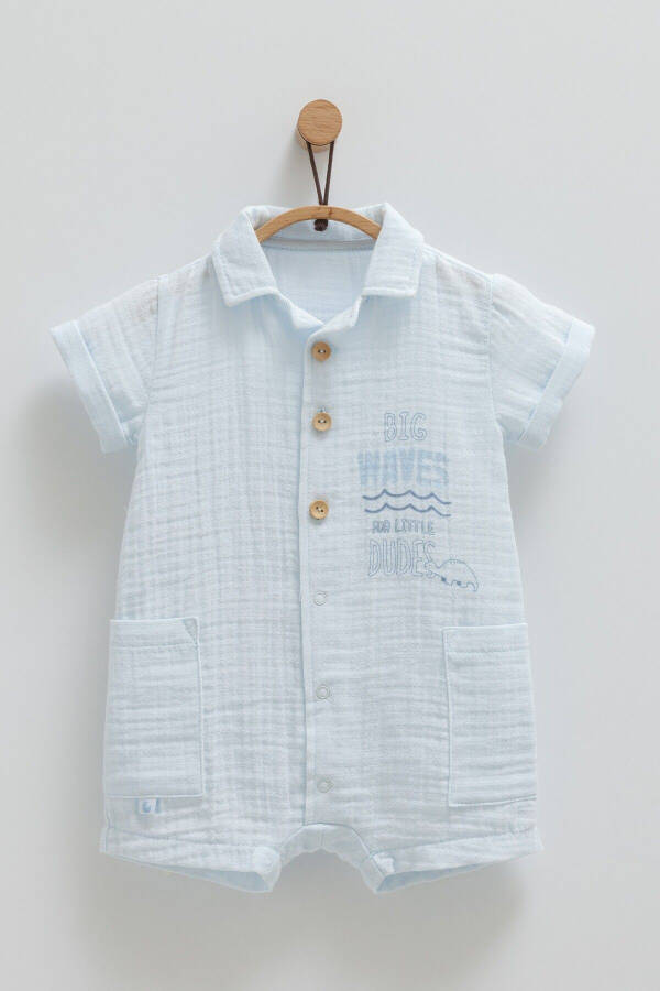 %100 PAMUK MÜSLİN KUMAŞ ERKEK BEBEK TULUMU ÇİFT CEP DETAYLI-Mavi - 1