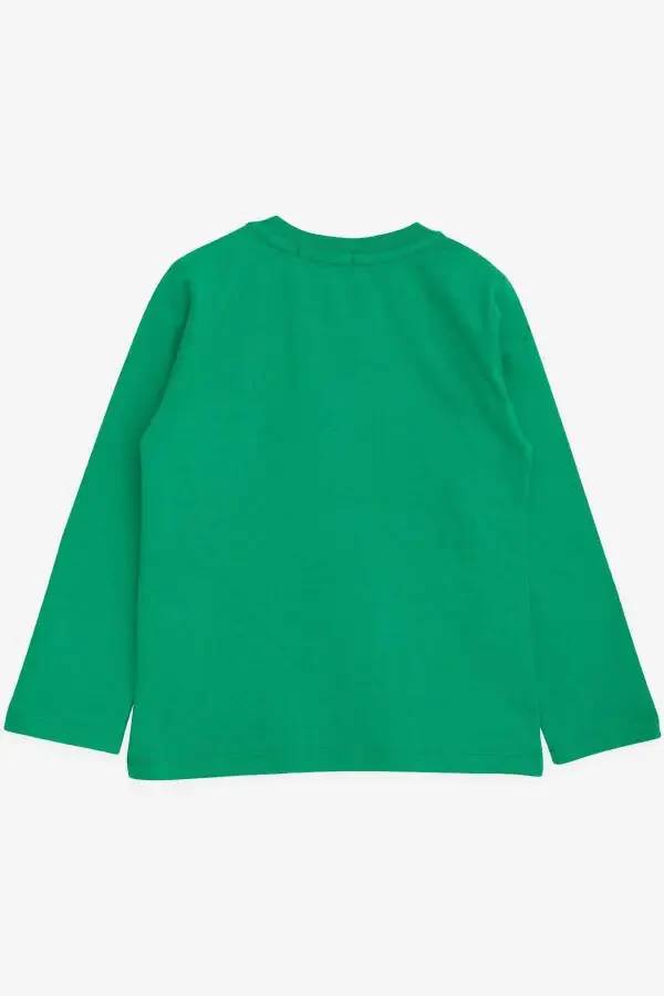 Erkek Bebek Uzun Kollu Tişört Ayıcık Baskılı Yazı Nakışlı 9 Ay-3 Yaş, Yeşil - 2