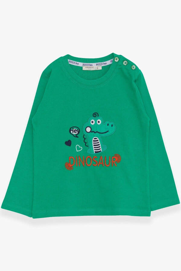 Erkek Bebek Uzun Kollu Tişört Dinozor Nakışlı 9 Ay-3 Yaş, Yeşil - Yeşil - 1