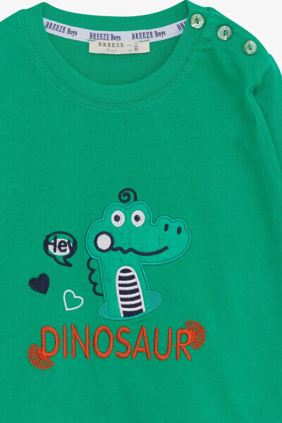 Erkek Bebek Uzun Kollu Tişört Dinozor Nakışlı 9 Ay-3 Yaş, Yeşil - Yeşil - 3