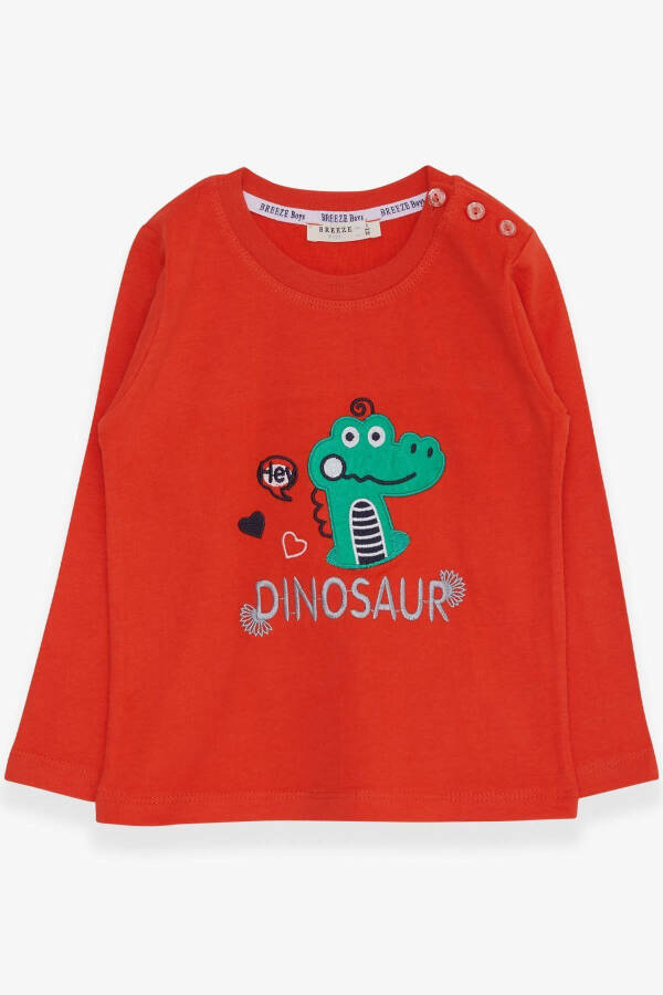 Erkek Bebek Uzun Kollu Tişört Dinozor Nakışlı 9 Ay-3 Yaş, Turuncu - Turuncu - 1