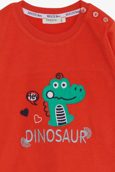 Erkek Bebek Uzun Kollu Tişört Dinozor Nakışlı 9 Ay-3 Yaş, Turuncu - Turuncu - 3