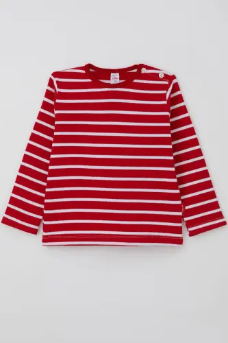 Erkek Bebek Uzun Kollu Tişört Patlı 9 Ay-3 Yaş, Kırmızı-Kırmızı - 1