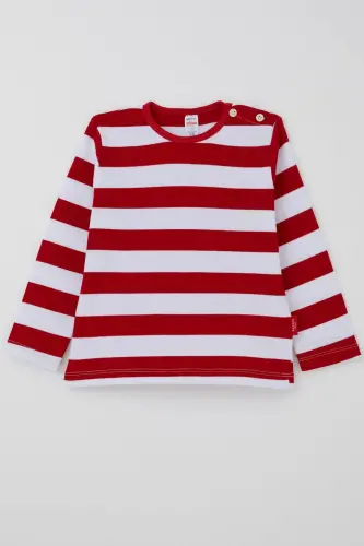 Erkek Bebek Uzun Kollu Tişört Patlı 9 Ay-3 Yaş, Kırmızı-Kırmızı 