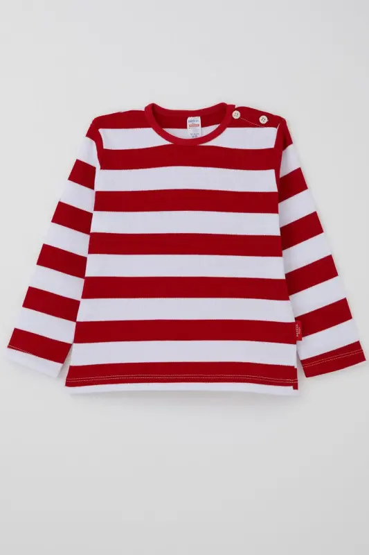Erkek Bebek Uzun Kollu Tişört Patlı 9 Ay-3 Yaş, Kırmızı-Kırmızı - 1