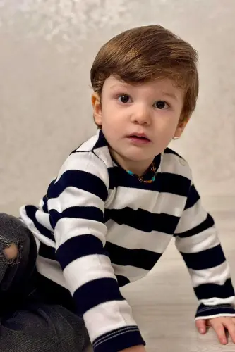 Erkek Bebek Uzun Kollu Tişört Patlı 9 Ay-3 Yaş, Lacivert-Lacivert - 1