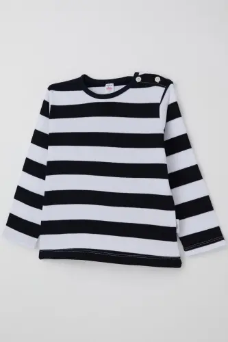 Erkek Bebek Uzun Kollu Tişört Patlı 9 Ay-3 Yaş, Lacivert-Lacivert - 5