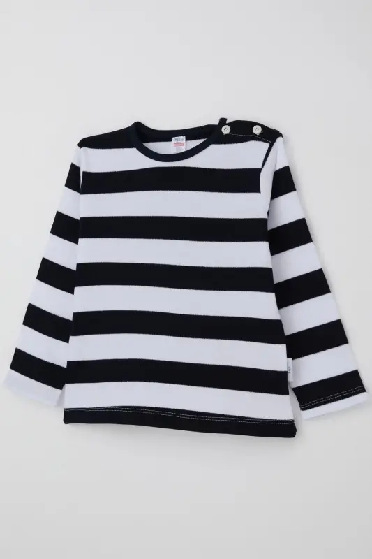 Erkek Bebek Uzun Kollu Tişört Patlı 9 Ay-3 Yaş, Lacivert-Lacivert - 5