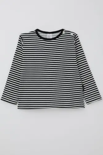 Erkek Bebek Uzun Kollu Tişört Patlı 9 Ay-3 Yaş, Siyah-Siyah 