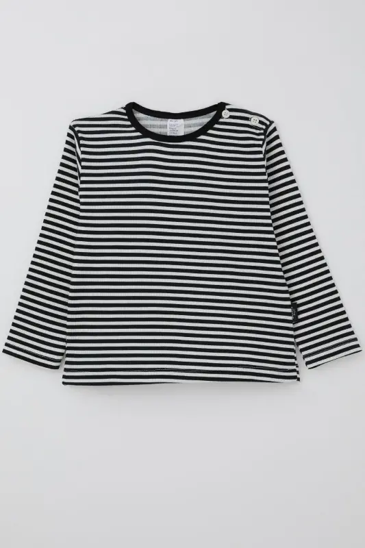 Erkek Bebek Uzun Kollu Tişört Patlı 9 Ay-3 Yaş, Siyah-Siyah - 1