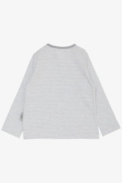 Erkek Bebek Uzun Kollu Tişört Patlı Çizgili 9 Ay-3 Yaş, Açık Gri Melanj - Modazone (1)
