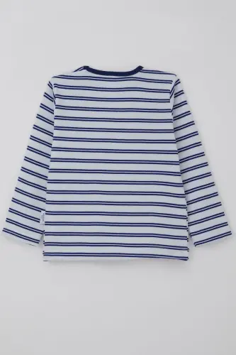 Erkek Bebek Uzun Kollu Tişört Patlı Çizgili 9 Ay-3 Yaş, Beyaz-Beyaz - 2