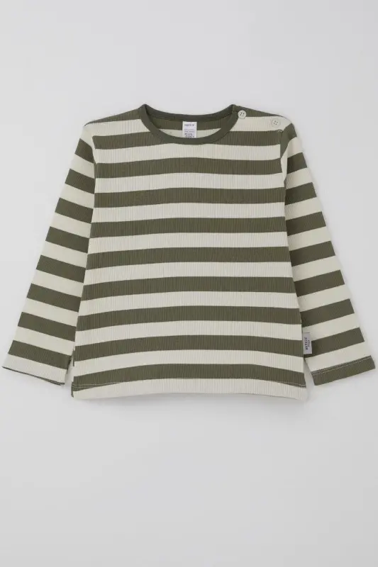 Erkek Bebek Uzun Kollu Tişört Patlı Çizgili 9 Ay-3 Yaş, Haki Yeşil-Haki Yeşil - BREEZE