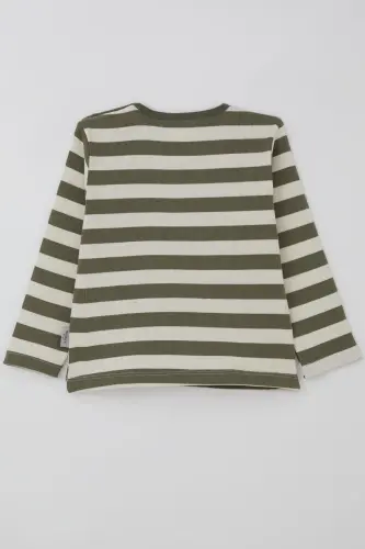 Erkek Bebek Uzun Kollu Tişört Patlı Çizgili 9 Ay-3 Yaş, Haki Yeşil-Haki Yeşil - 2