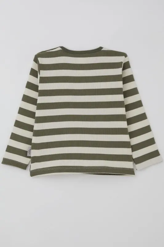 Erkek Bebek Uzun Kollu Tişört Patlı Çizgili 9 Ay-3 Yaş, Haki Yeşil-Haki Yeşil - 2